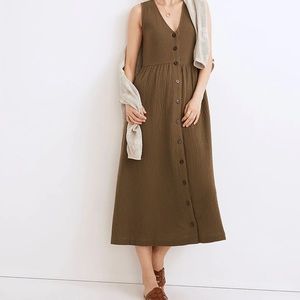 Madewell Lightspun Button-Front Tank Midi Dress in Petite Large